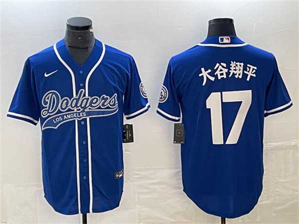 Men's Los Angeles Dodgers #17 Shohei Ohtani Blue Cool Base With Patch Stitched Baseball Jersey